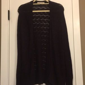 Loft Lace Stitch Open Cardigan In Merlot. Size S